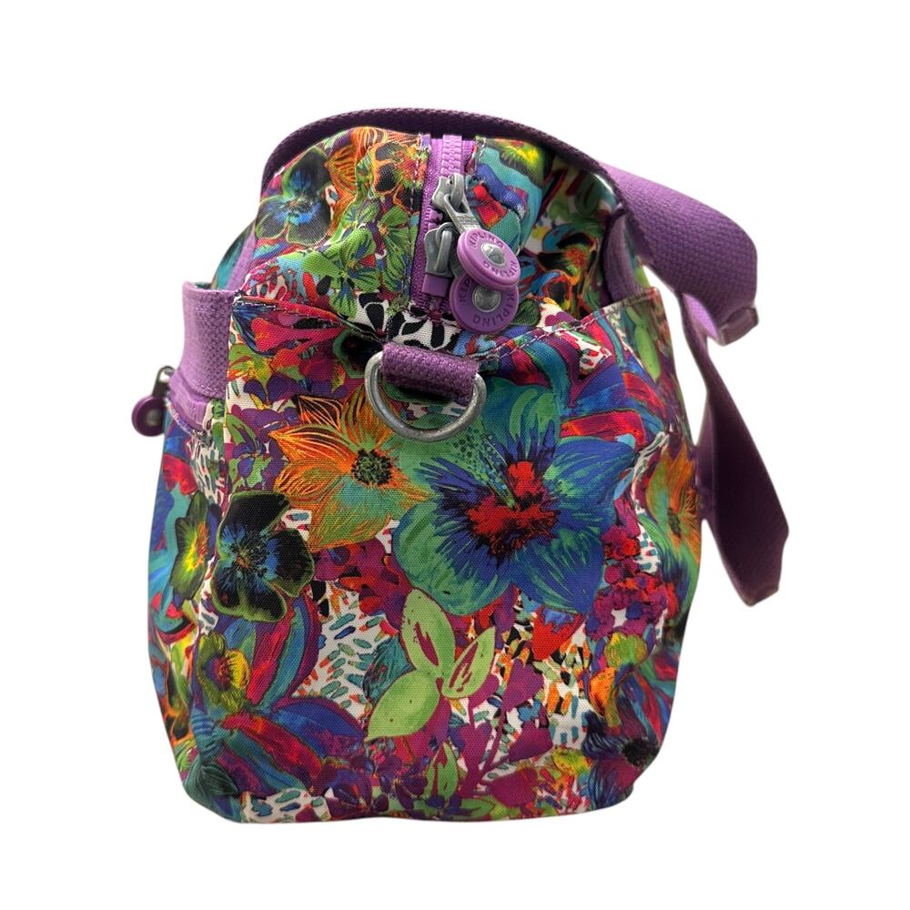 Kipling Klara Satchel Bag Multicolor Tropical Floral Purple Crinkle - Picture 4 of 7